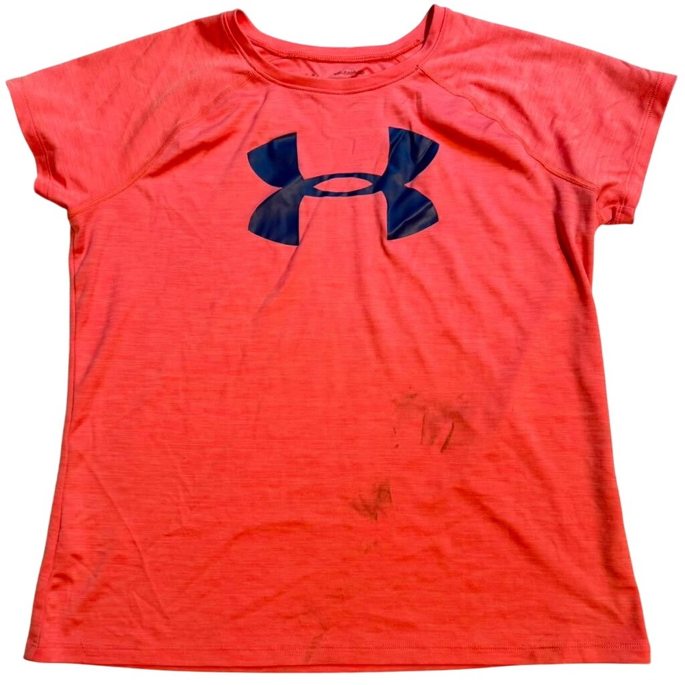 Under Armour Womens HeatGear Short Sleeve T-Shirt Coral Orange Space Dye Logo L